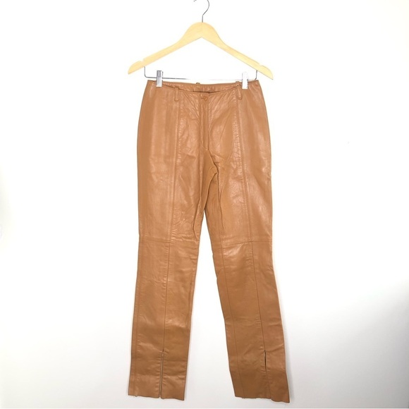 Identify Vintage Tan 100% Leather Split Hem Pants 8 - Picture 1 of 11